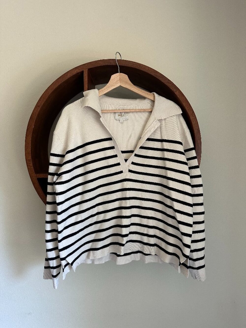 Rockford RKF Striped Collared Polo Sweater Cream Black Oversized Breton XL